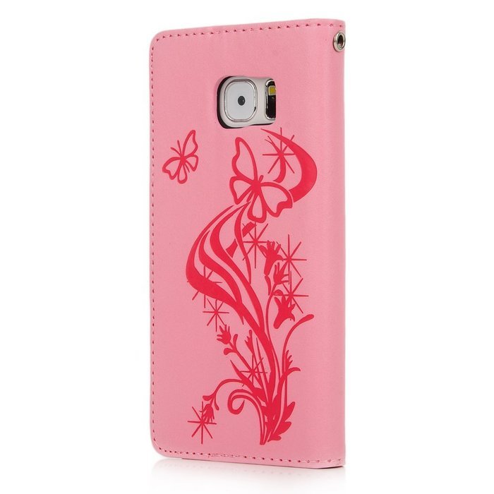(Not for S7) S7 Edge Case,Galaxy S7 Edge Case - Badalink Embossed Butterflies Wallet Flip Cover with Bling Diamonds... N34
