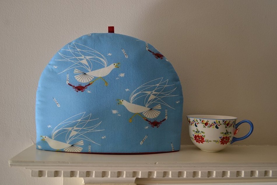 Seagulls and Crabs Artisanal Insulated Tea Cozy - Organic Eco Friendly Cotton - 4 Sizes N2