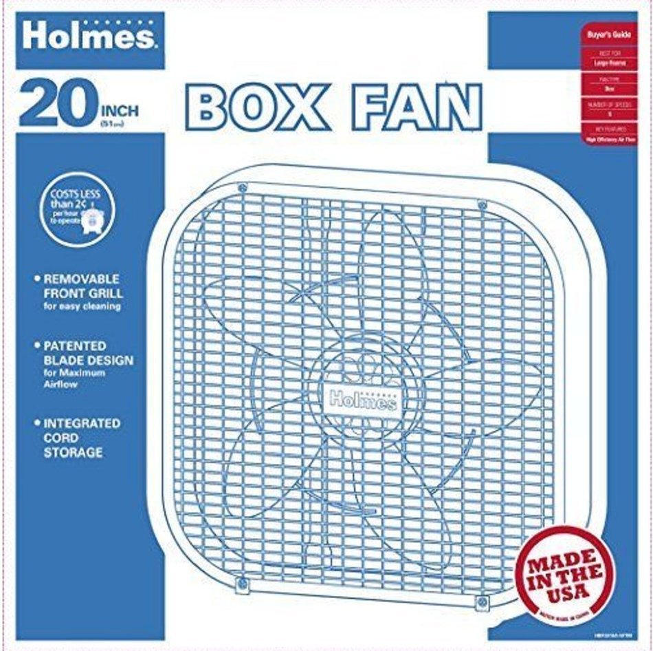 Holmes Household Fans Three speed settings HBF2010A-WM Blade design maximum airflow Box Fan Metal 20-Inch White N2