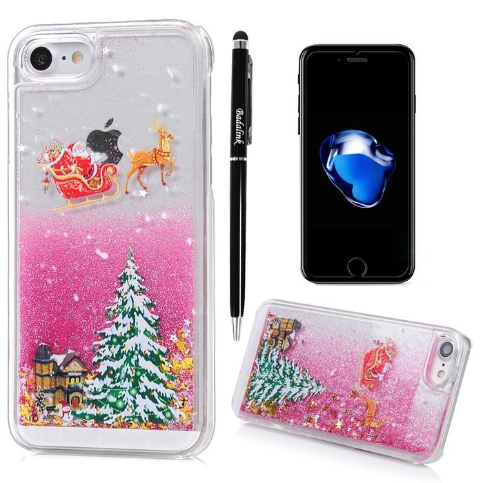 Badalink iPhone 7 Case (4.7") Christmas Tree Liquid Case Crystal Clear Hard PC Case Bling Shiny Glitter Liquid... N29