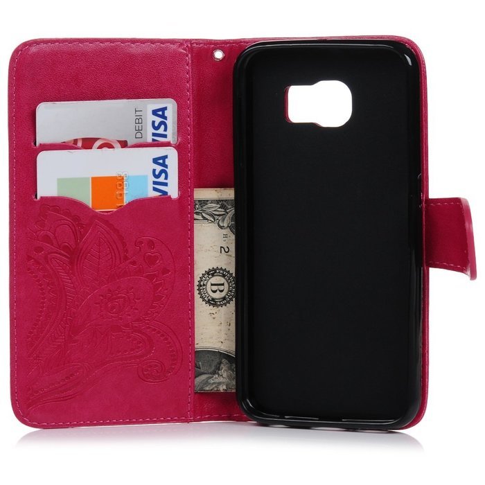 Galaxy S6 Case,Samsung Galaxy S6 Case - Wallet Flip Stand Case Embossed Plants PU Leather Case Shockproof Soft... N34