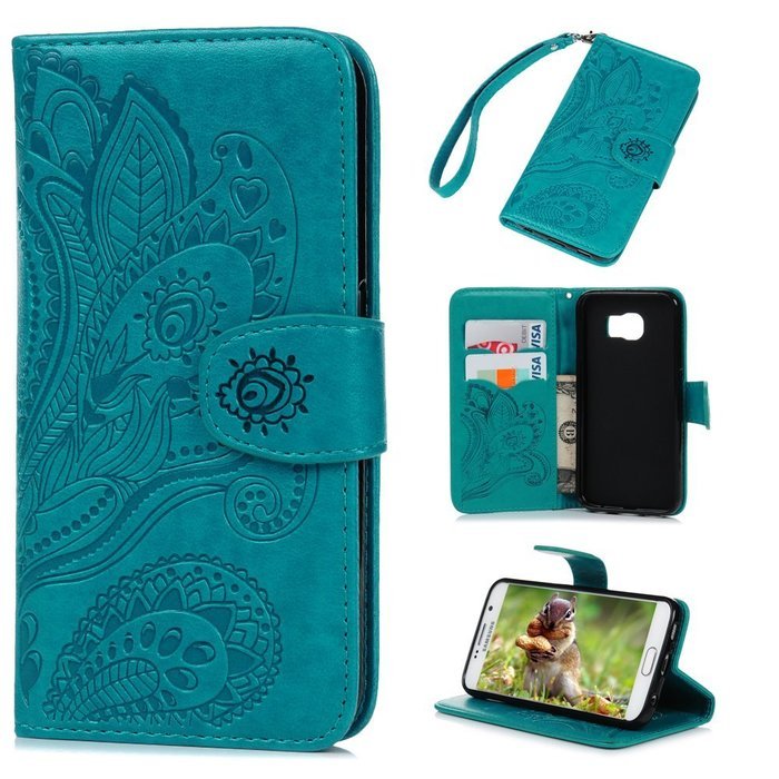 Galaxy S6 Case,Samsung Galaxy S6 Case - Wallet Flip Stand Case Embossed Plants PU Leather Case Shockproof Soft... N38