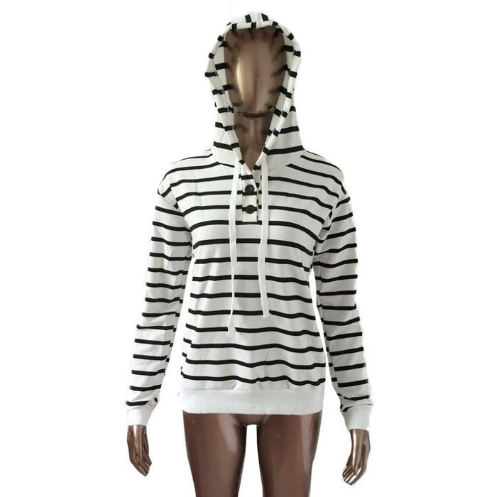 Pullover Tops,Morecome Womens Stripe Loose Casual Long Sleeve Hoodie Sweatshirt (S, Black) N4