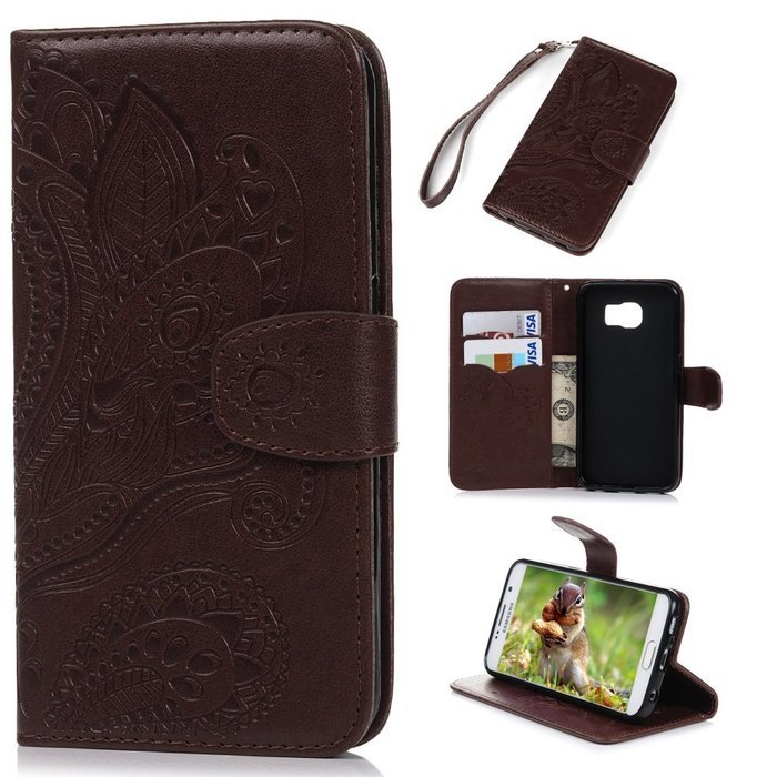 Galaxy S6 Case,Samsung Galaxy S6 Case - Wallet Flip Stand Case Embossed Plants PU Leather Case Shockproof Soft... N45