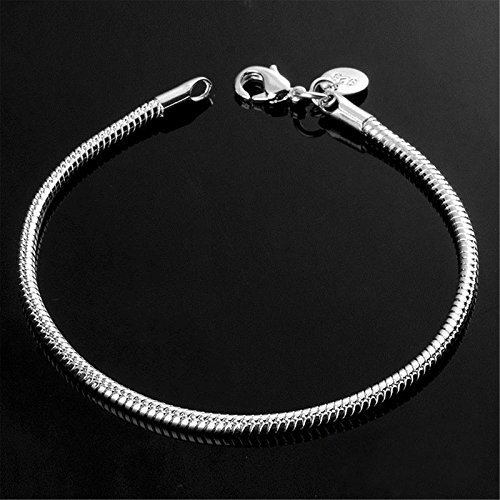 3MM 925 Sterling Silver Snake Chains Bracelet fit European Beads N2