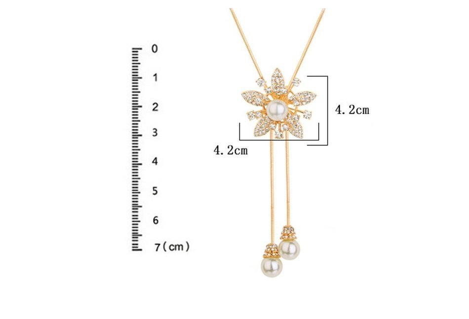 E.a@market Fashion Pearl Flower Long Necklace Pendant Sweater Chain for Women N5