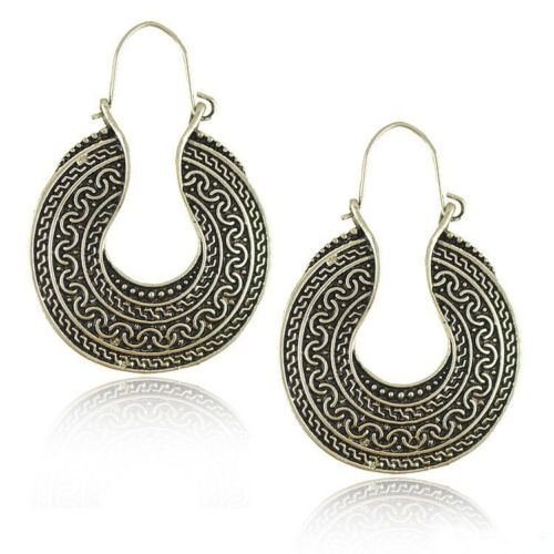 Women Vintage Fashion Bohemian Boho Style Big Round Beaded Dangle Alloy Earrings N4