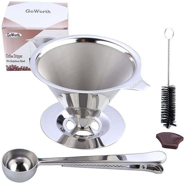 GoWorth Pour Over Coffee Dripper - Stainless Steel Reusable Coffee Filter Coffee Dripper and Single Cup Coffee...