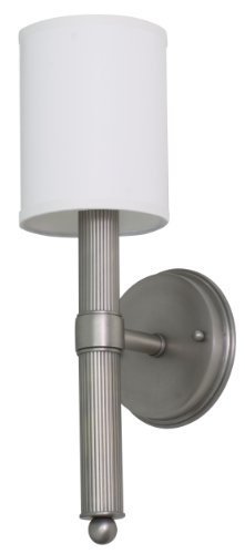 House of Troy Lighting LS207-SP Lake Shore 1-Light Wall Sconce with White Linen Fabric Shade, Satin Pewter Finish...
