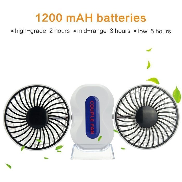 Xman&reg;Couples Mini Fan Dual Head Portable USB Rechargeable Personal Fan Quiet Operation Desktop Fan with LED Light... N16