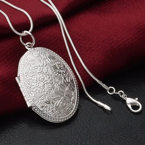 Stunning Silver Plated Carving Locket Pendant Chain Choker Necklace Jewelry N2