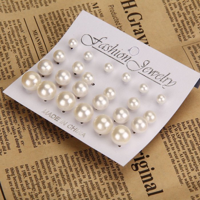 12 Pairs Cruncher Designs Fashion White Pearl Earrings New Women Ear Stud Beads N4