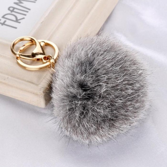 AutumnFall&reg; Rabbit Fur Ball Keychain Bag Plush Car Key Ring Car Key Pendant (Pink) N7