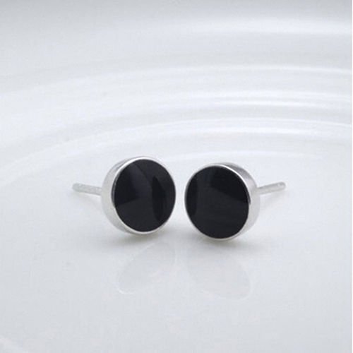 New Nice Men Women's Silver Cool Black Vinyl Earrings Ear Studs Jewelry N2