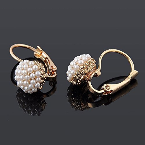 Fashion Women Lady Elegant Pearl Beads Ear Hoop Dangle Earrings Jewelry Gift N4