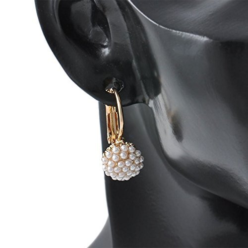 Fashion Women Lady Elegant Pearl Beads Ear Hoop Dangle Earrings Jewelry Gift N5