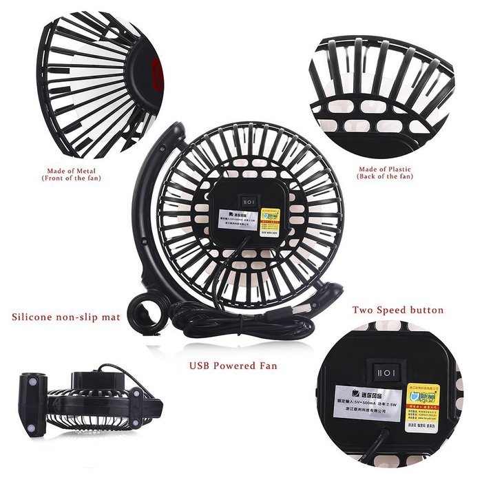 USB Desk Fan Small Personal Fan USB Powered with Two Speed, Metal Design and Quiet, 4" (Blue) N10