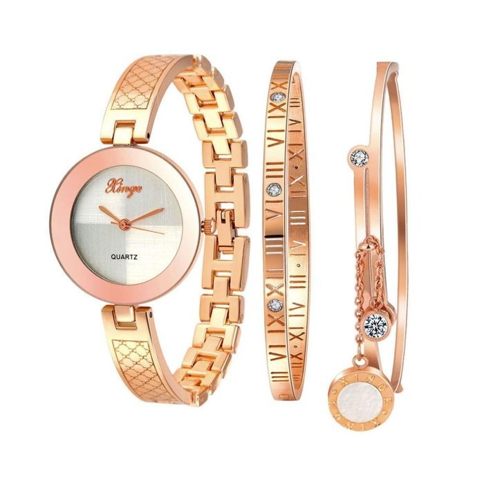AutumnFall Women's Swarovski Crystal Accented Gold-Tone and Black Bangle Watch with Bracelet Set (609GB) N36