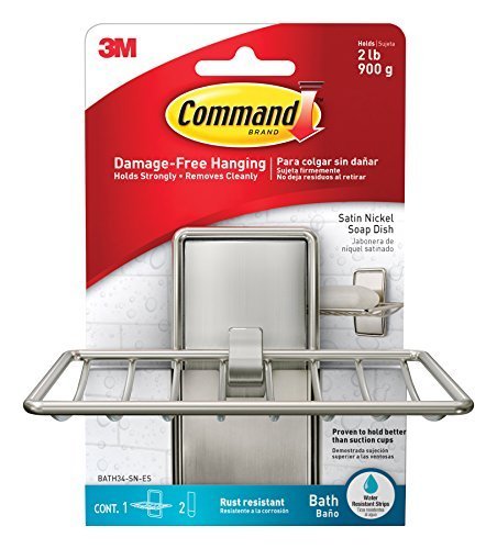 Command BATH34-SN-ES Soap Dish, Satin Nickel, 1-Soap Dish, 2-Medium Water-Resistant Strips by Command