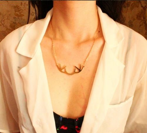 Celebrity Vintage Fashion Cute Deer Horn Pendant Collar Gold Chunky Necklace NEW N2