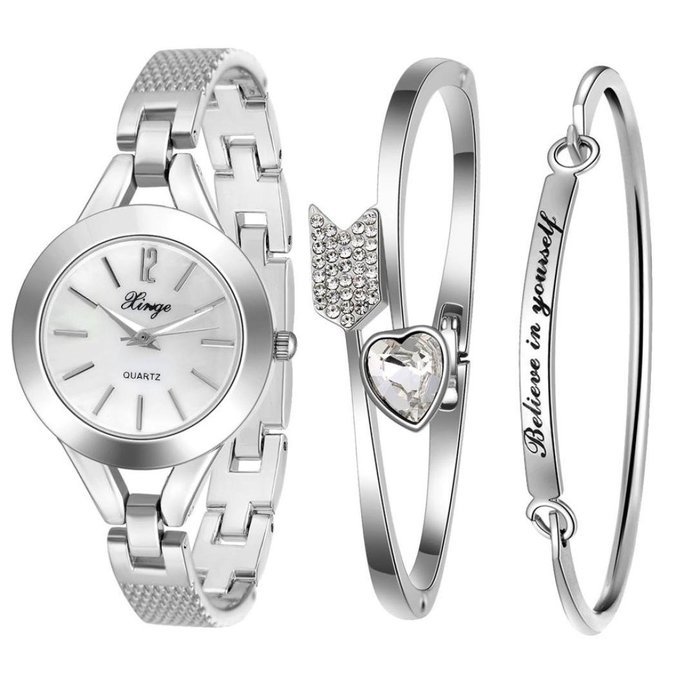 AutumnFall Women's Swarovski Crystal Accented Gold-Tone and Black Bangle Watch with Bracelet Set (609GB) N43
