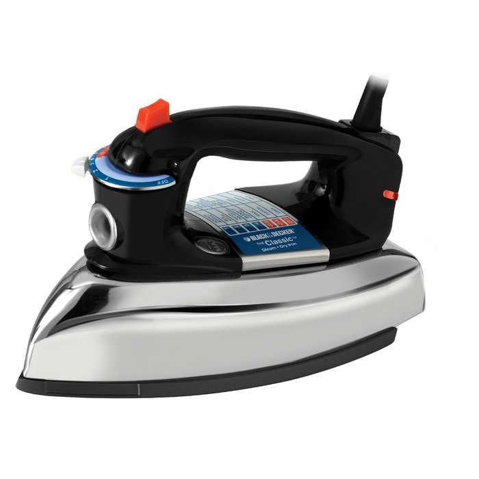 BLACK+DECKER F67E Classic Iron with Aluminum Soleplate, Black/Silver N2