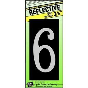 Hy-Ko Prod Ca-25/6 House Address Number 6, Reflective Aluminum, 3.5-In. On 5-In. Black Panel House Numbers & Letters...