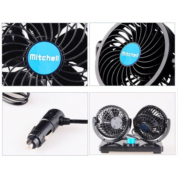 Xcellent Global 12V Car Dual Heads Cooling Fan Rotating Auto Quiet Ventilation with Kids Safe Design AT015 N3