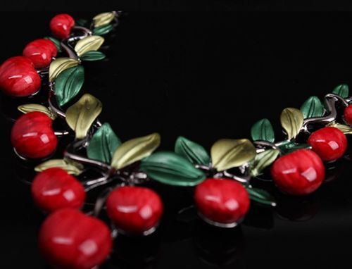 Charm Women Cherry Pendant Chain Choker Collar Bib Necklace Banquet Jewelry Set N3
