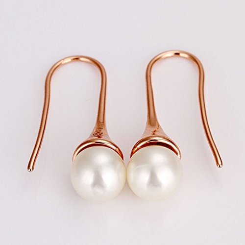 Women Simple 18K Rose Gold Filled Charm Pearl Dangle Drop Evening Prom Earrings N6