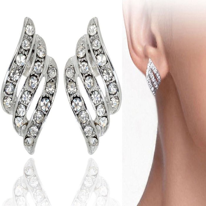 ANGEL'S WINGS Elements Crystal 18-KRGP White Gold Plated Earrings New N2