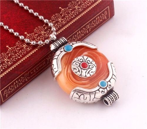 Fashion Jewelry Charm Women Retro Silver Plated Round Turquoise Pendant Necklace N5