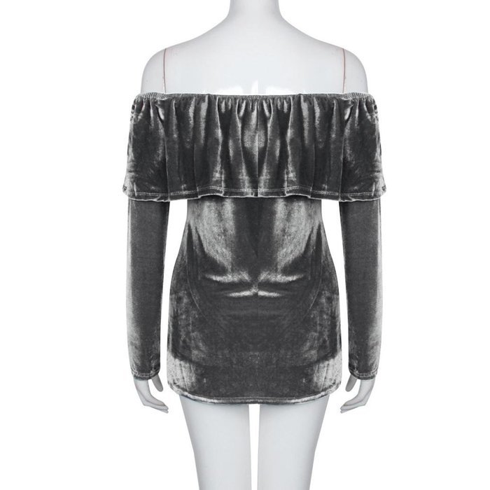 Women's Blouse,Laimeng Winter Velvet Long Sleeve Off Shoulder Flared Casual Tops Blouse (M, Gray) N2