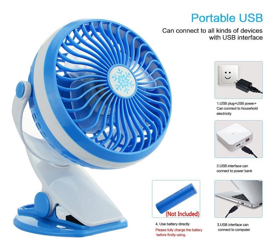 Touchshop Portable Mini Clip Fan Powered by Rechargeable Battery/USB Vertical and Horizontal 360 Degree Rotation... N5