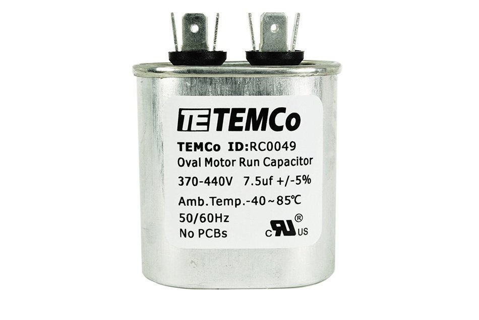 TEMCo Motor Run Capacitor RC0049 - 7.5 mfd uf 370/440 V VAC volt 7.5 uf Oval HVAC TEMCo AC Electric N3