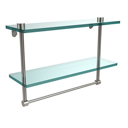 Allied Brass NS-2/16TB-SN 16-Inch Double Glass Shelf with Towel Bar by Allied Brass