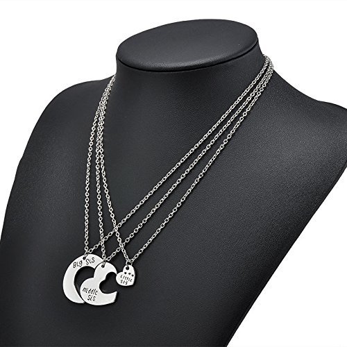 Hot Family Gift Big Middle Little Sister Heart Pendant Silver Plated Necklace N12