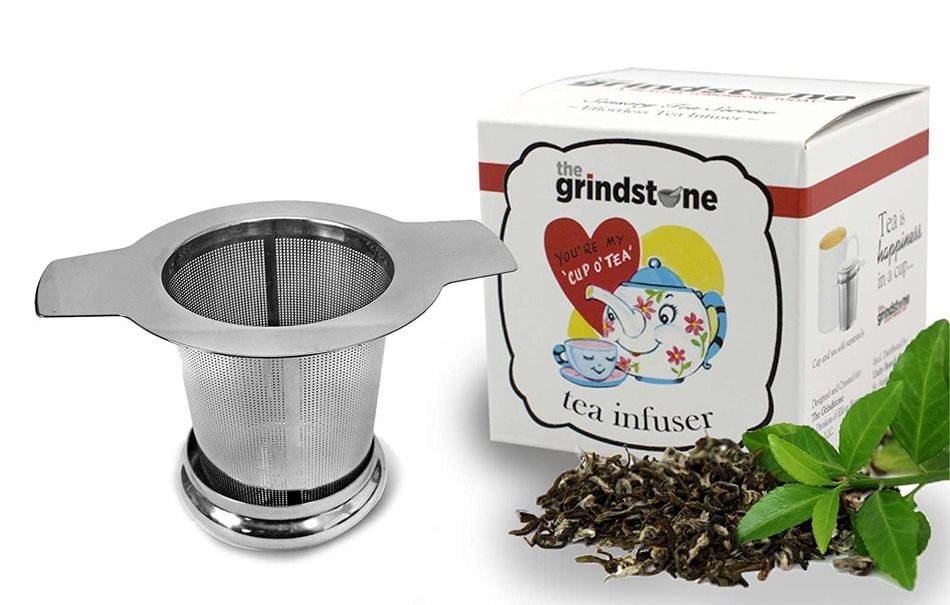 the Grindstone, Tea strainer & Infuser for brewing loose leaf teas, Stainless Steel with lid, Gift for mom, birthdays...