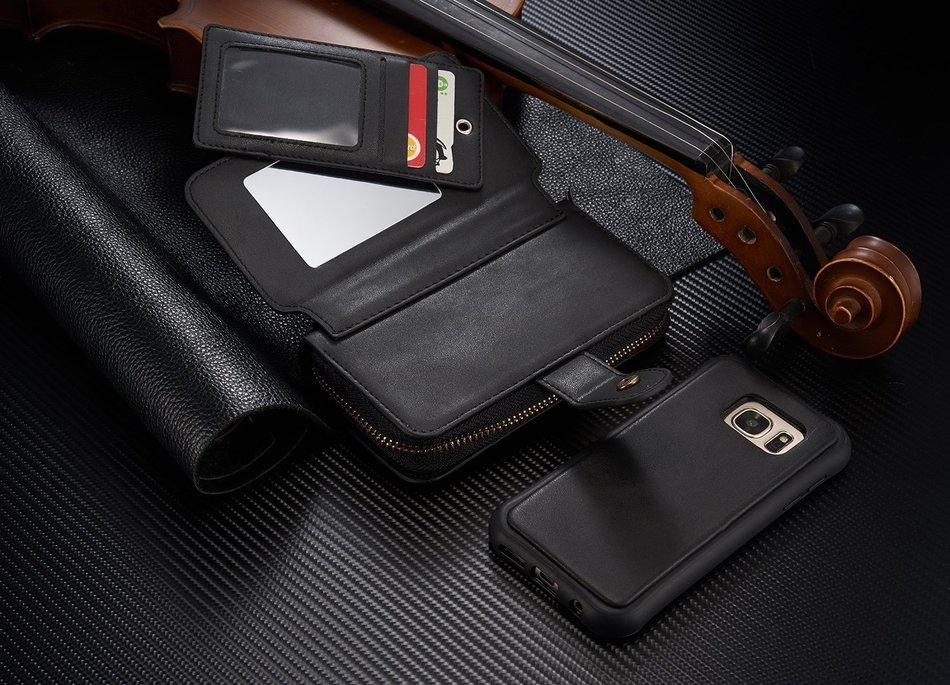 Samsung Galaxy S7 Dermis Wallet case,Aroko Handmade Genuine Cowhide Leather Wallet Cover Case Large Capacity Leather... N5
