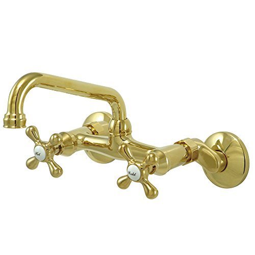 Kingston Brass KS213PB Victorian Two Handle Wall Mount Kitchen Faucet, 7-Inch, Polished Brass by Kingston Brass