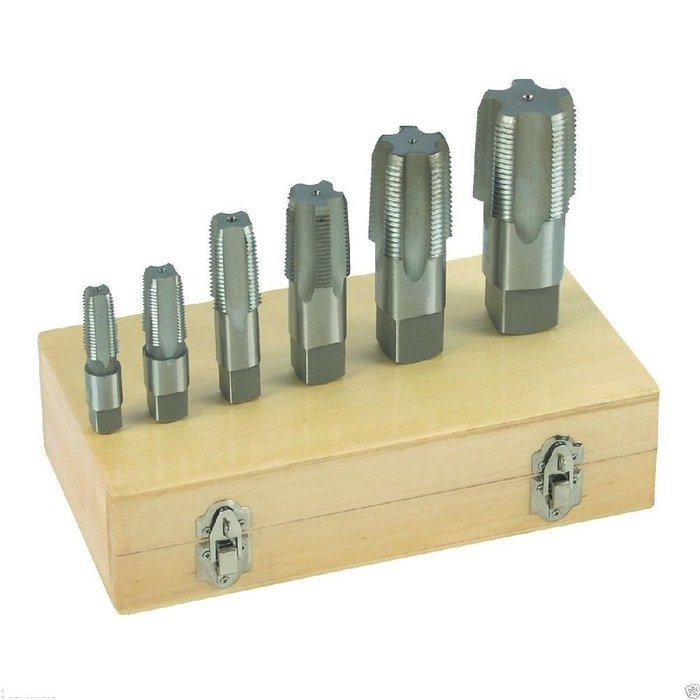 NEW 6 Piece NPT Taper Pipe Tap Set 1/4" thru 1 1/4" With Wooden Box. Full Set