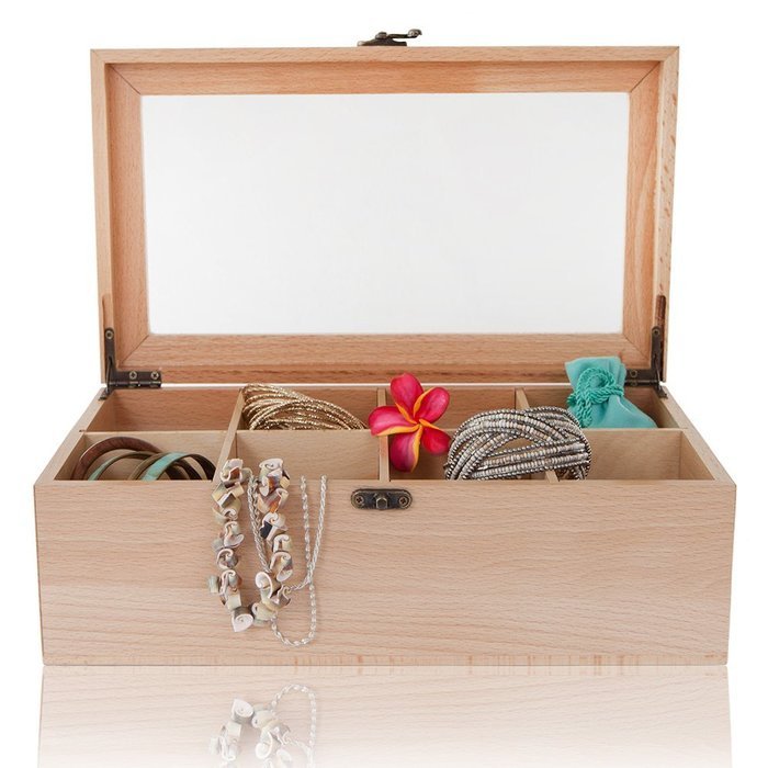 Wood Tea Box &ndash; Tea Bag Organizer &ndash; 8 Compartment Storage Chest with Clear Glass Lid & Front Hook &ndash; Caddy for Jewelry... N2