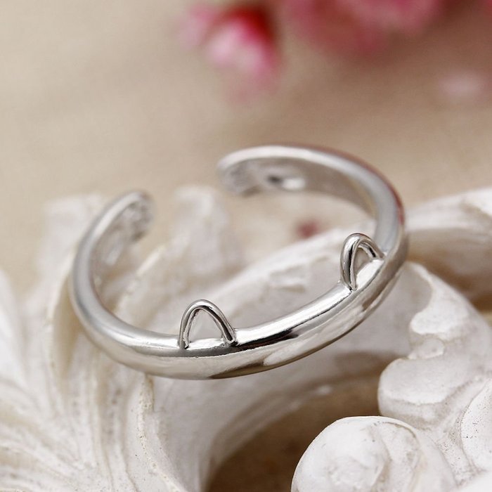 Fashion Women Silver Cute Cat Kitten Ears Animal Design Ring Adjustable Gift N2