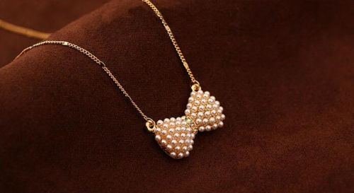 Fashion Bowknot Pearl Fashion Womens Bib Statement Chain Pendant Necklace 2016 N4