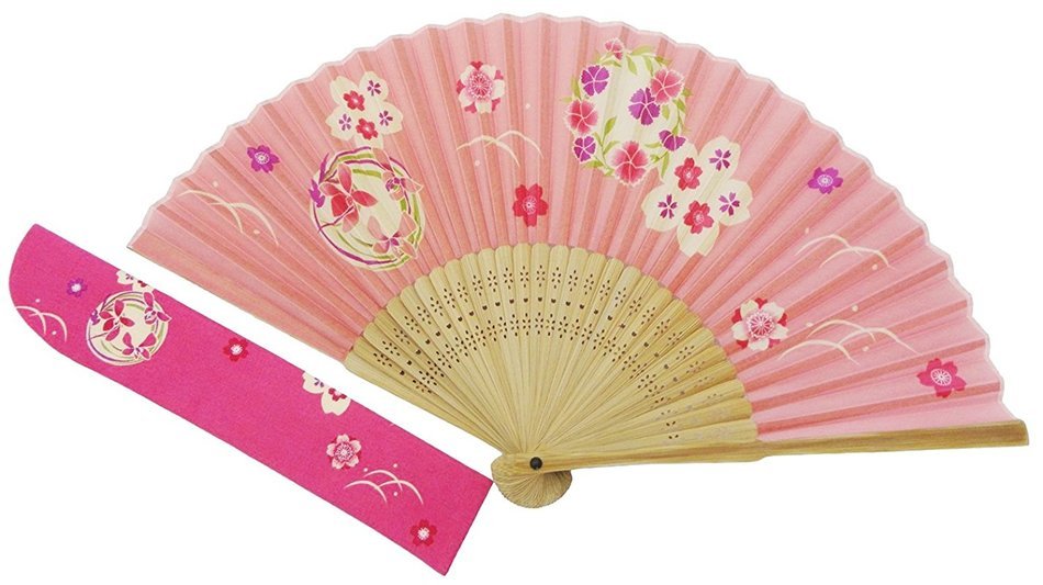 KYOYU Japanse Flower Pattern Silk Sensu Folding Fan,Pink N9
