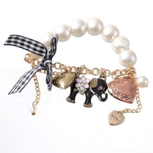 Fashion Elephant Pendant Pearl Charm Bracelet Bangle Women Girl Jewelry Gift N3