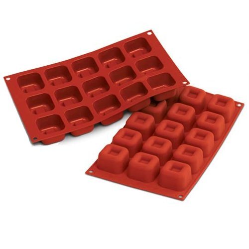 Silicone Flexible Bakeware: Square Savarin 1.5 Oz, 1.88" x 1.88" x 1.16" High, 15 Cavities