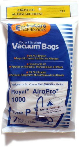Royal AiroPro Type P Vacuum Bags 7 Pack + 1 Filter by Envirocare