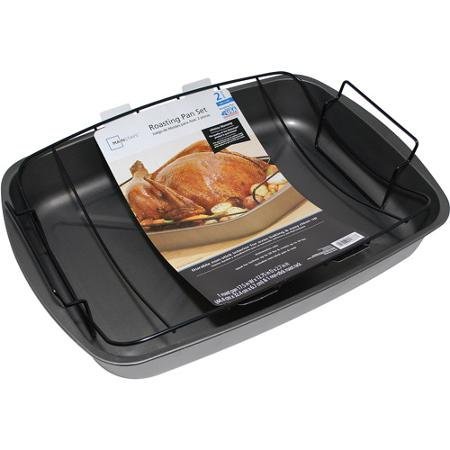Mainstays Durable Non-Stick Finish Large Roasting Pan Set, 2 pcs.