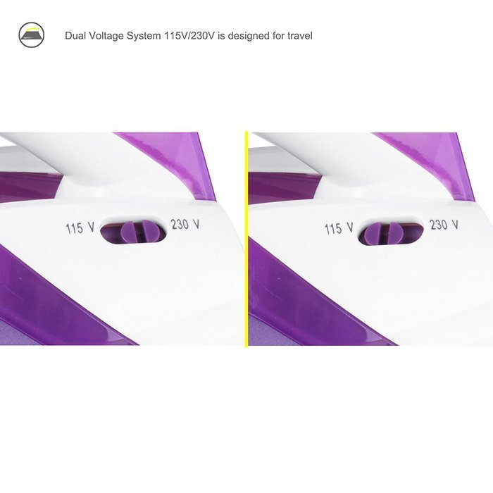 ZZ TI962-P Dual Voltage Travel Steam Iron with Stainless Steel Soleplate 1000 Watt, Purple